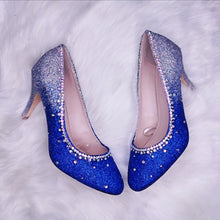 Load image into Gallery viewer, Royal Blue and Silver Glitter rhinestone heels