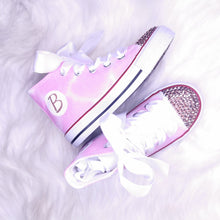 Load image into Gallery viewer, Personalised Pink & Rose Gold Hi Top Canvas Pumps