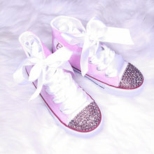 Load image into Gallery viewer, Personalised Pink & Rose Gold Hi Top Canvas Pumps