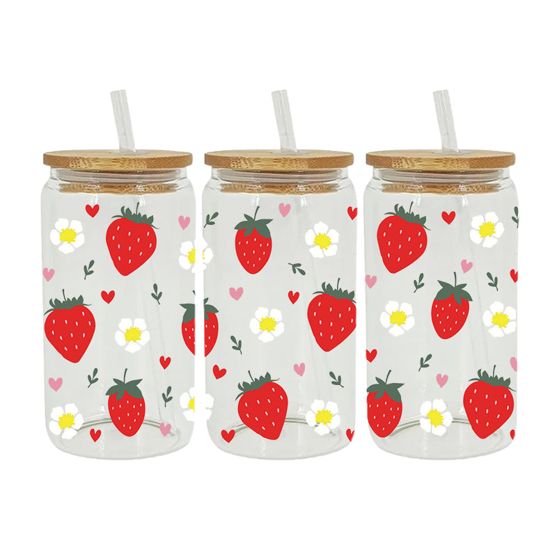 Strawberries Cup with lid & straw