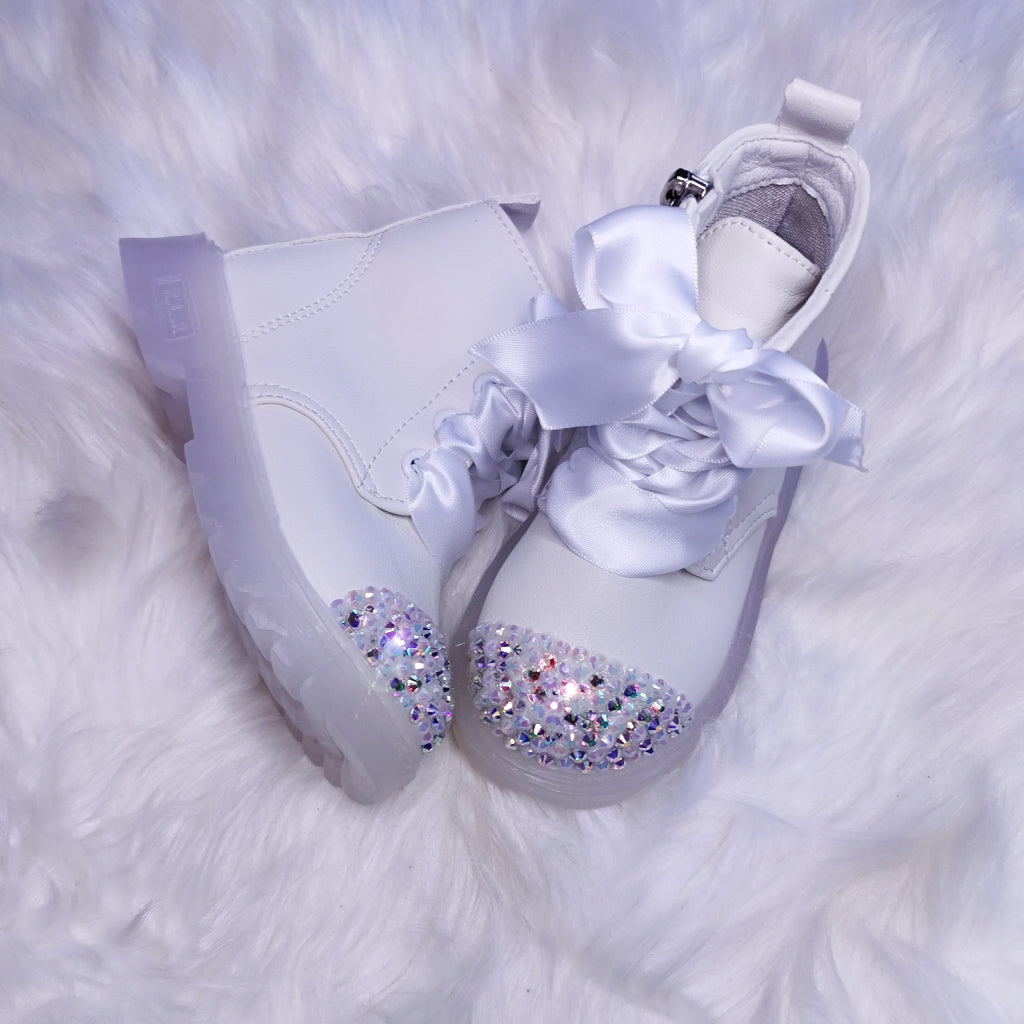 White faux leather boots
