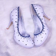 Load image into Gallery viewer, White Glitter and Navy Rhinestone Heels
