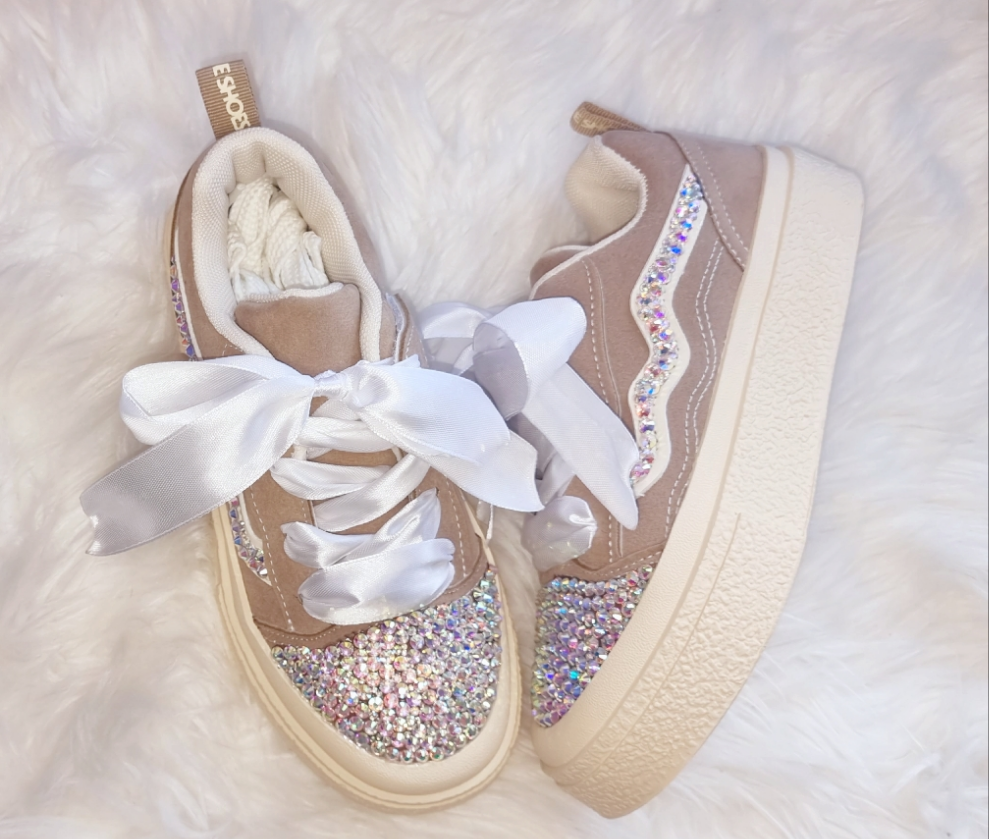 Nude platform bling sneakers