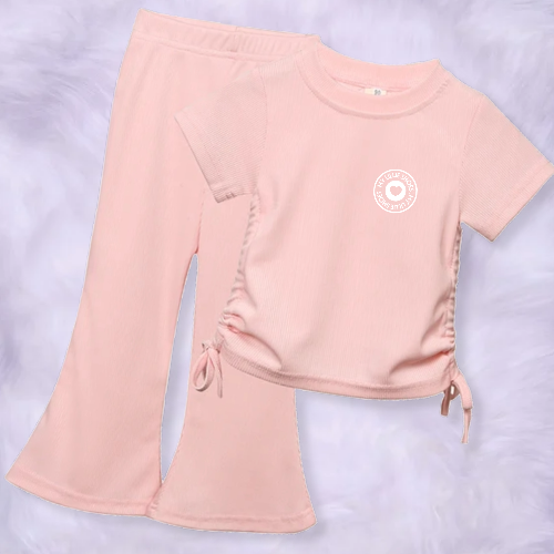 MLS branded pink flare trousers ribbed set