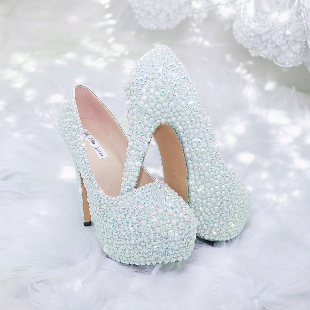 White rhinestone 6 inch heels