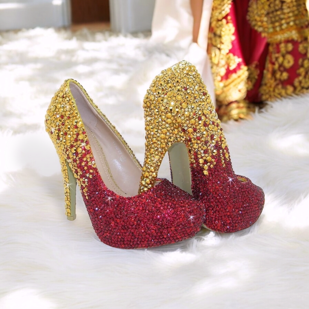 Gold and Red rhinestone 5 inch heels