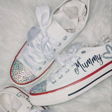 Load image into Gallery viewer, Mummy &amp; Me silver glitter heart personalised Pumps
