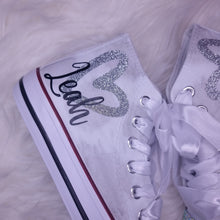 Load image into Gallery viewer, Personalised Silver Glitter Heart Pumps
