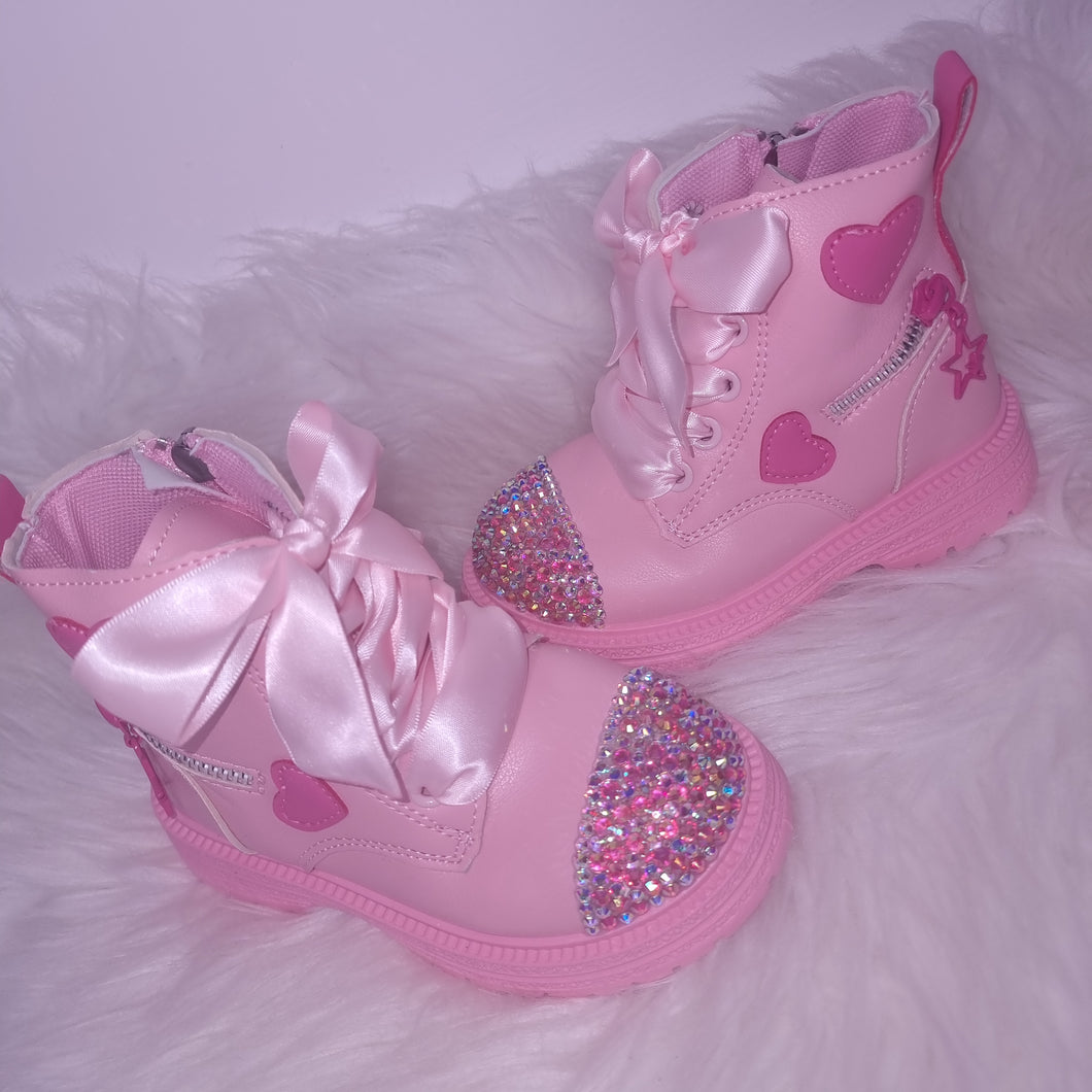 Pink Heart Rhinestone Boots