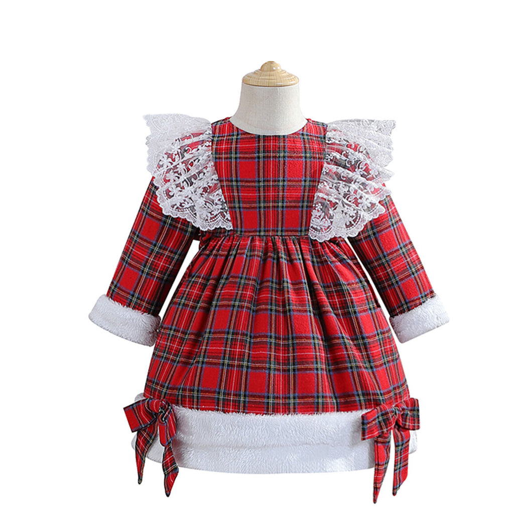 Tartan lace red long sleeve dress