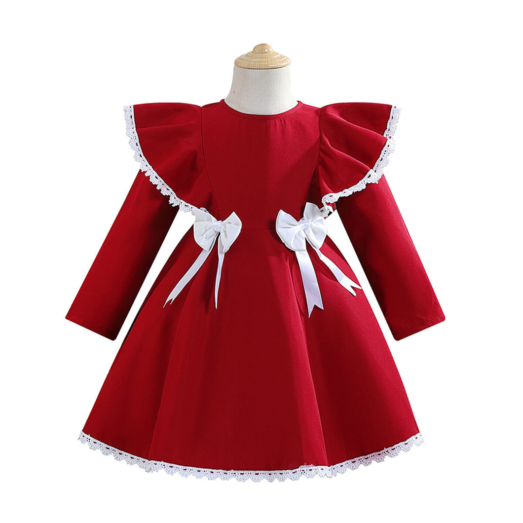 Red long sleeve bow dress
