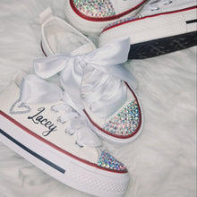 Load image into Gallery viewer, Mummy &amp; Me silver glitter heart personalised Pumps
