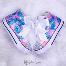 Load image into Gallery viewer, Unicorn Blue and Pink Tie Dye Hi Top Pumps - My Lillie Shoes
