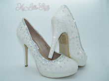 Load image into Gallery viewer, White Glitter &amp; Rhinestone High Court Heels - My Lillie Shoes
