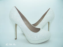 Load image into Gallery viewer, White Glitter High Court Heels - My Lillie Shoes
