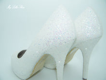 Load image into Gallery viewer, White Glitter High Court Heels - My Lillie Shoes
