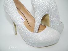 Load image into Gallery viewer, White Glitter Pearl &amp; Rhinestone High Court Heels - My Lillie Shoes
