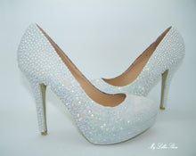 Load image into Gallery viewer, White Glitter Pearl &amp; Rhinestone High Court Heels - My Lillie Shoes
