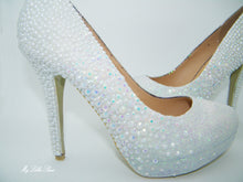 Load image into Gallery viewer, White Glitter Pearl &amp; Rhinestone High Court Heels - My Lillie Shoes
