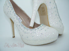 Load image into Gallery viewer, White Glitter &amp; Rhinestone High Court Heels - My Lillie Shoes
