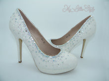 Load image into Gallery viewer, White Glitter &amp; Rhinestone High Court Heels - My Lillie Shoes
