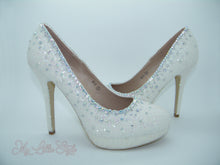 Load image into Gallery viewer, White Glitter &amp; Rhinestone High Court Heels - My Lillie Shoes
