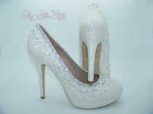 Load image into Gallery viewer, White Glitter &amp; Rhinestone High Court Heels - My Lillie Shoes
