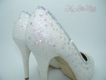 Load image into Gallery viewer, White Glitter &amp; Rhinestone High Court Heels - My Lillie Shoes
