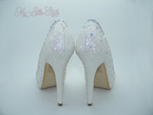 Load image into Gallery viewer, White Glitter &amp; Rhinestone High Court Heels - My Lillie Shoes
