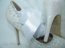 Load image into Gallery viewer, White Glitter &amp; Rhinestone with Ribbon High Court Heels - My Lillie Shoes
