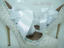 Load image into Gallery viewer, White Glitter &amp; Rhinestone with Ribbon High Court Heels - My Lillie Shoes
