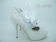 Load image into Gallery viewer, White Glitter &amp; Rhinestone with Ribbon High Court Heels - My Lillie Shoes
