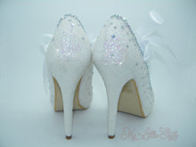 Load image into Gallery viewer, White Glitter &amp; Rhinestone with Ribbon High Court Heels - My Lillie Shoes
