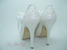 Load image into Gallery viewer, White Glitter &amp; Rhinestone with Ribbon High Court Heels - My Lillie Shoes
