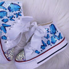 Load image into Gallery viewer, Blue Butterfly Glitter Pumps
