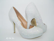 Load image into Gallery viewer, White Glitter Pearl &amp; Rhinestone High Court Heels - My Lillie Shoes
